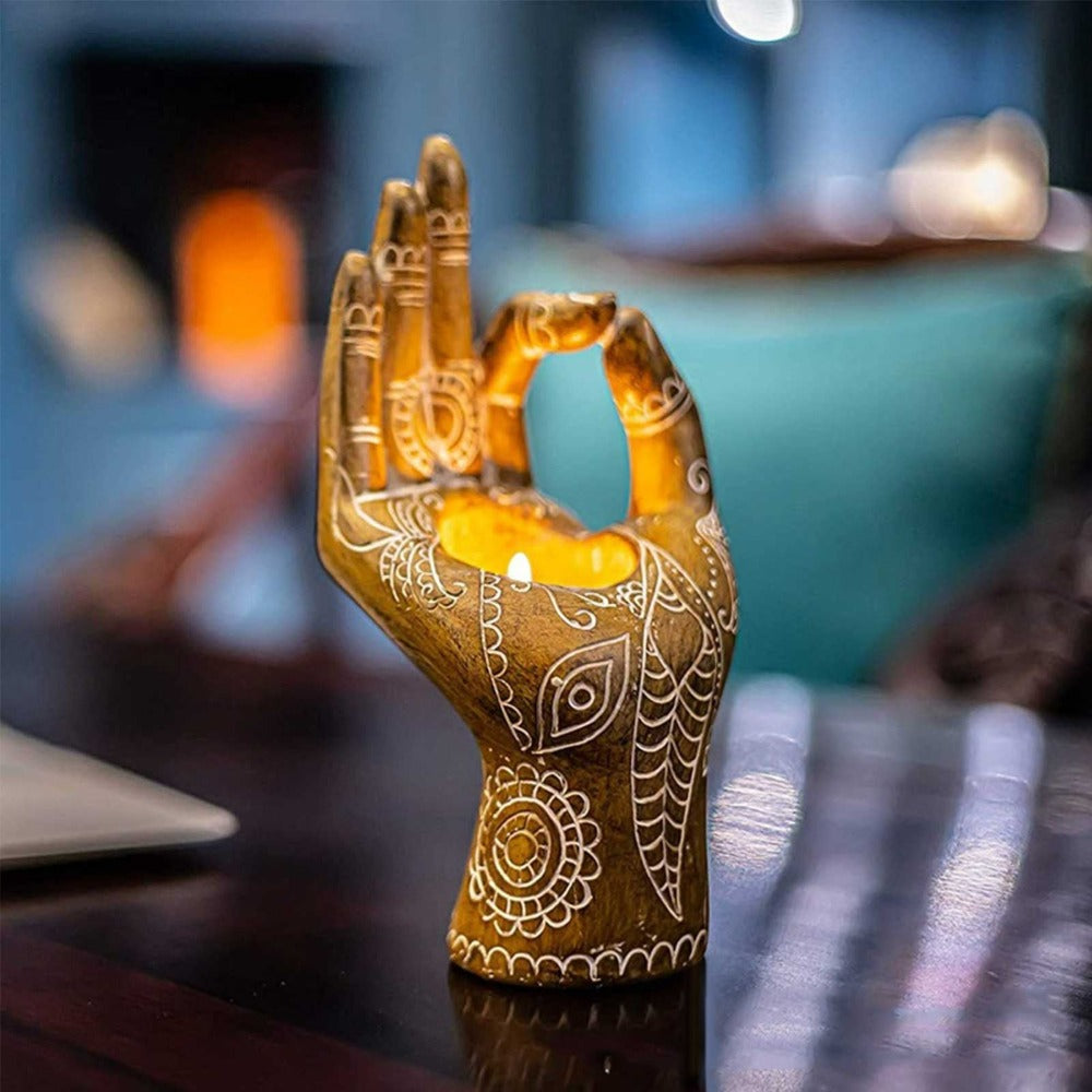 Zen Mudra Buddha Hand Figurine Candle Holder Yoga Meditation Decor