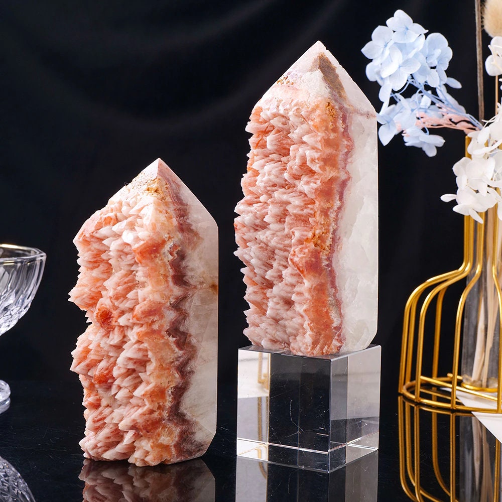Morocco Red Natural Crystal Tower Energy Point Healing Stone Decor