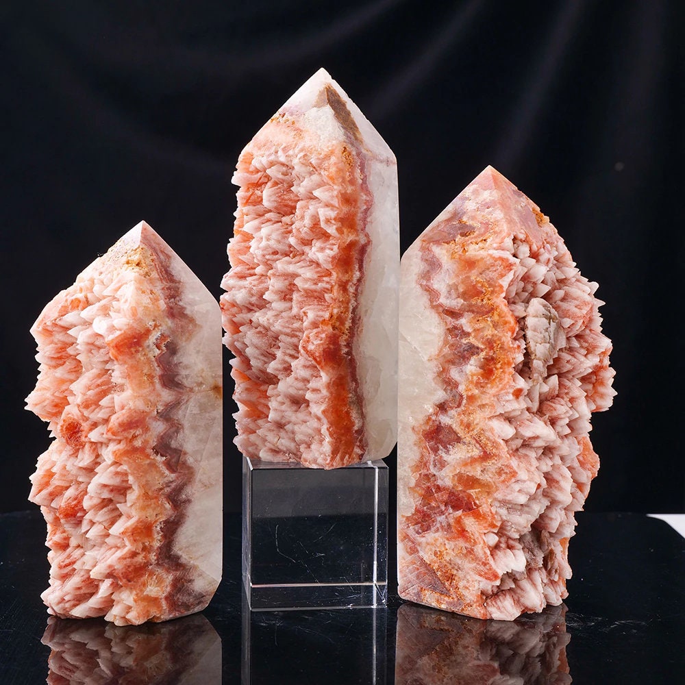 Morocco Red Natural Crystal Tower Energy Point Healing Stone Decor