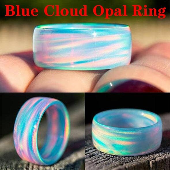 Natural Rainbow  Iridescent Color Changing Energy Opal Ring