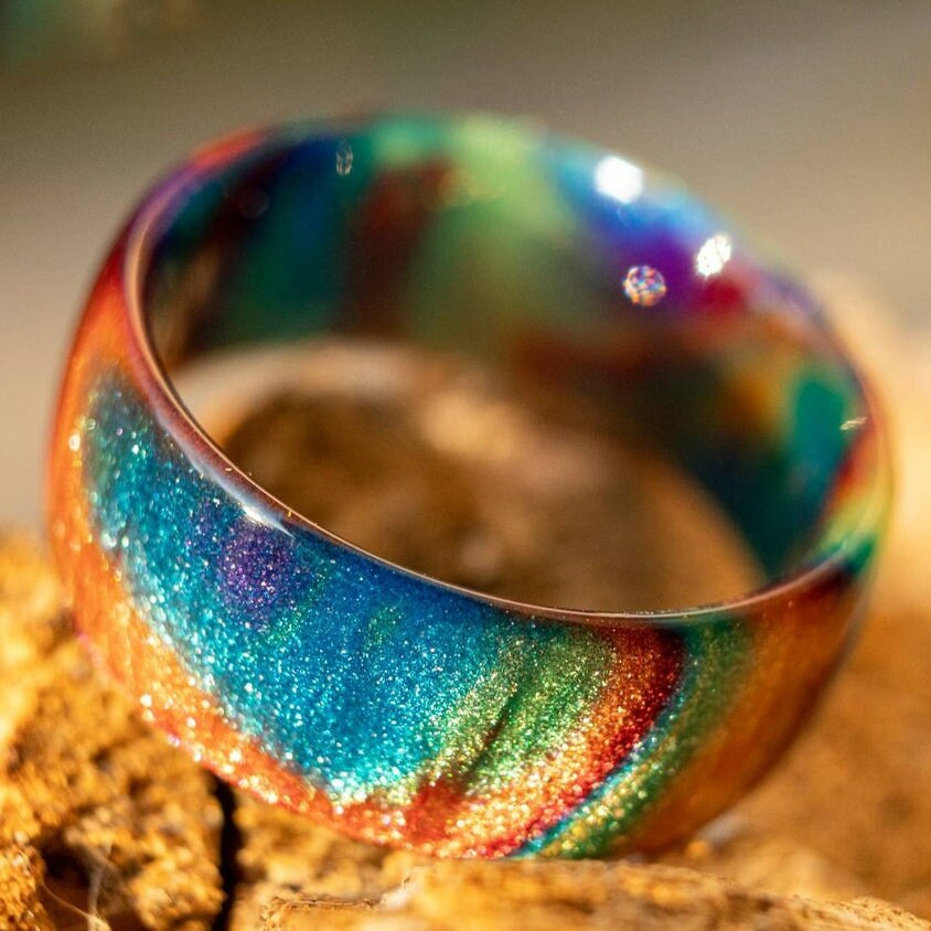 Natural Rainbow  Iridescent Color Changing Energy Opal Ring