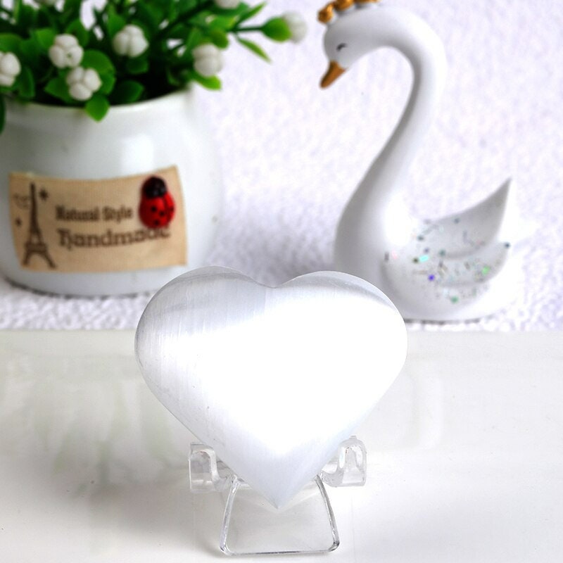 Hand Carved Heart Natural White Raw Selenite Crystal