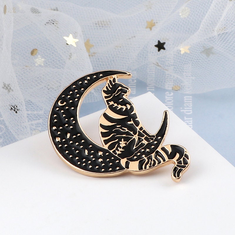 Gothic  Furnace Moon Cat  Denim  Dark Brooches  Clothing  Christmas Gift